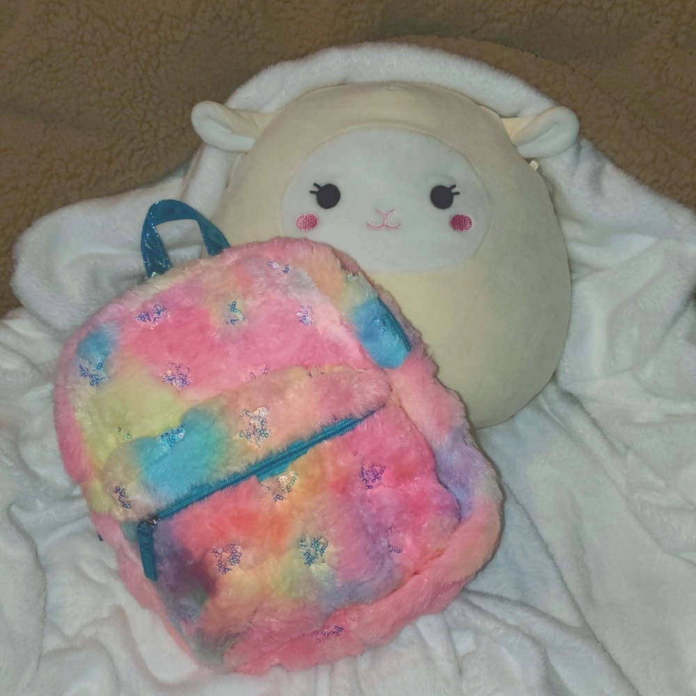 NWT Fur Backpack with Sequin Stars & Hearts